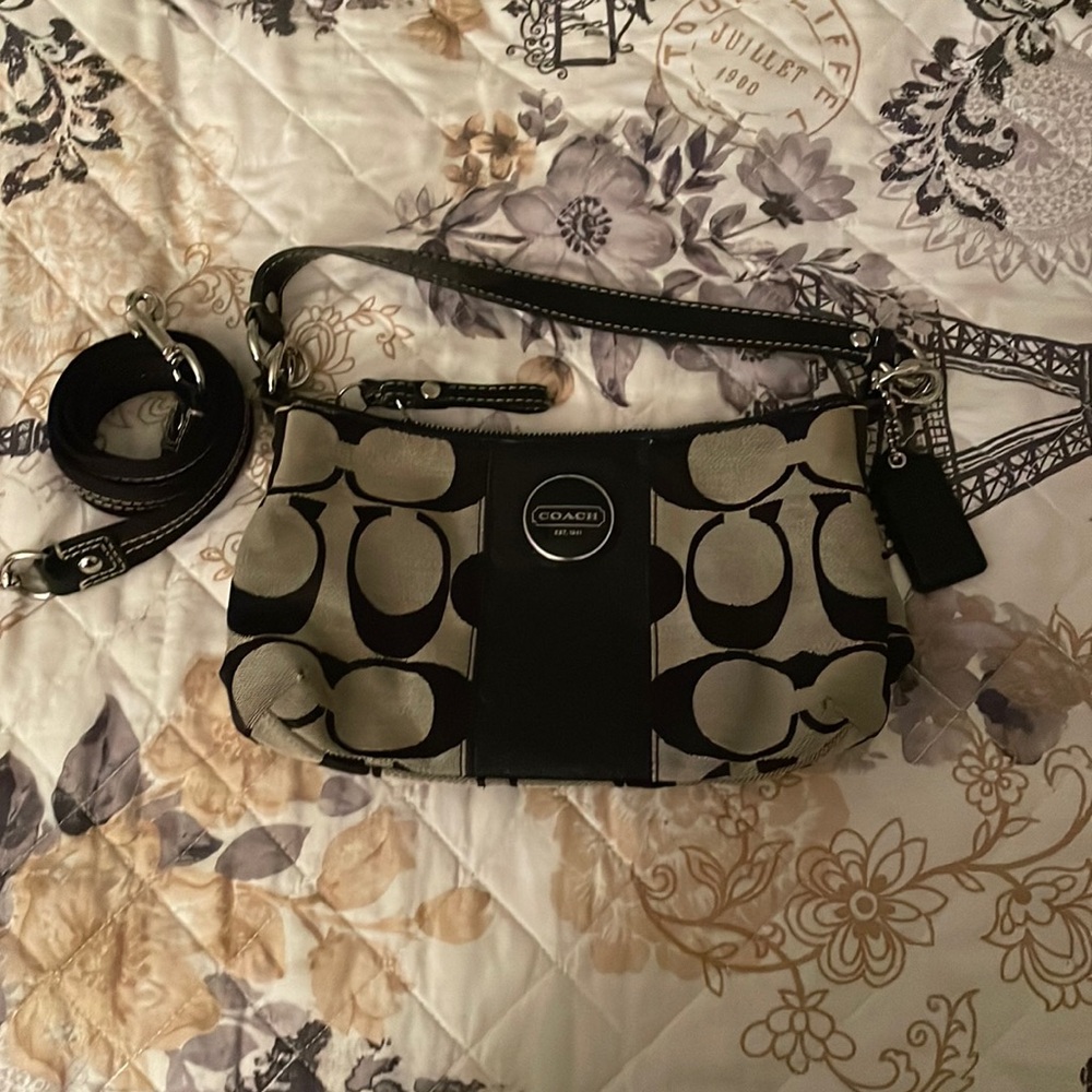 Coach black and grey mini signature bag.